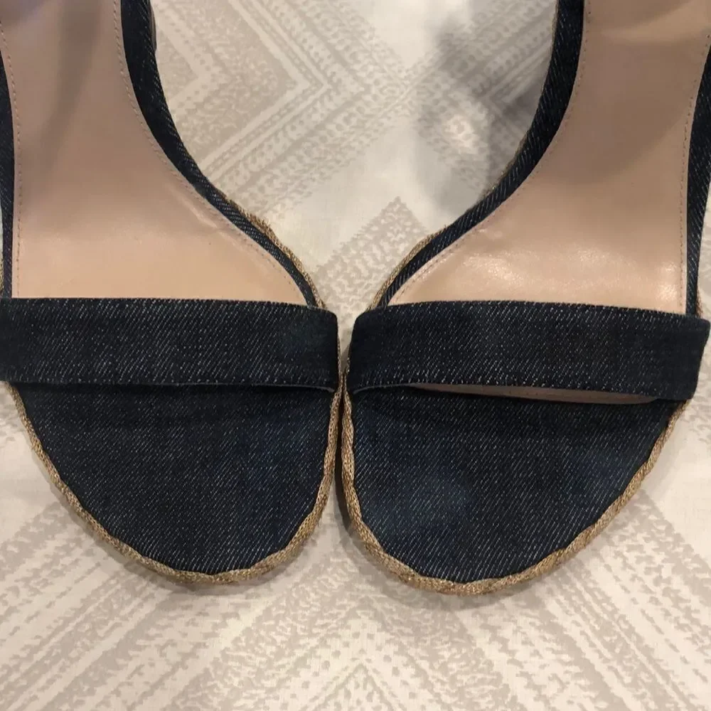 Stuart Weitzman Denim Rope Wedge Slingback Sandals Size 8 - Picture 2 of 8